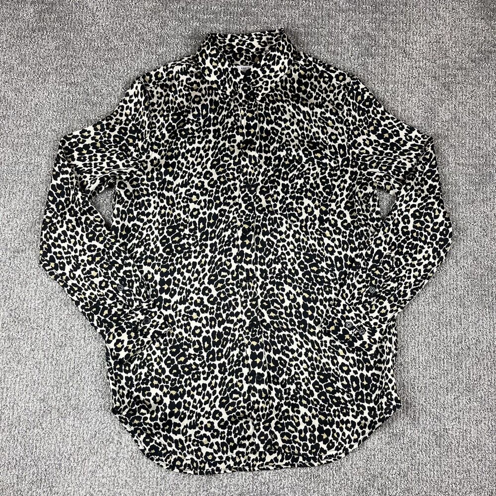 Equipment Femme Shirt Womens Small Leopard Print Button Satin Blouse Mobwife